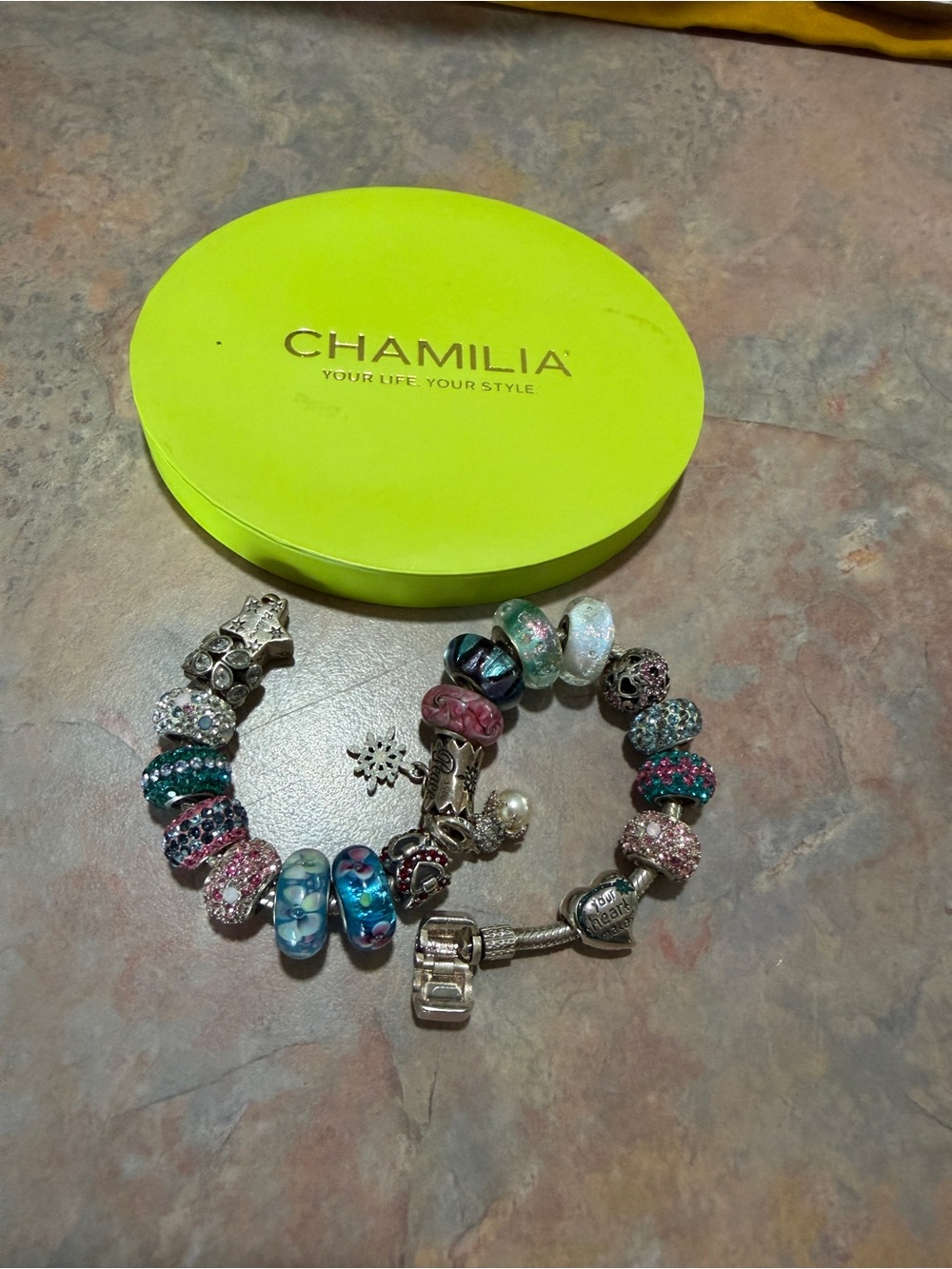 CHAMILIA FULL CHARM BRACELET 925 Sterling Silver Swarovski Crystal DISNEY CHARM